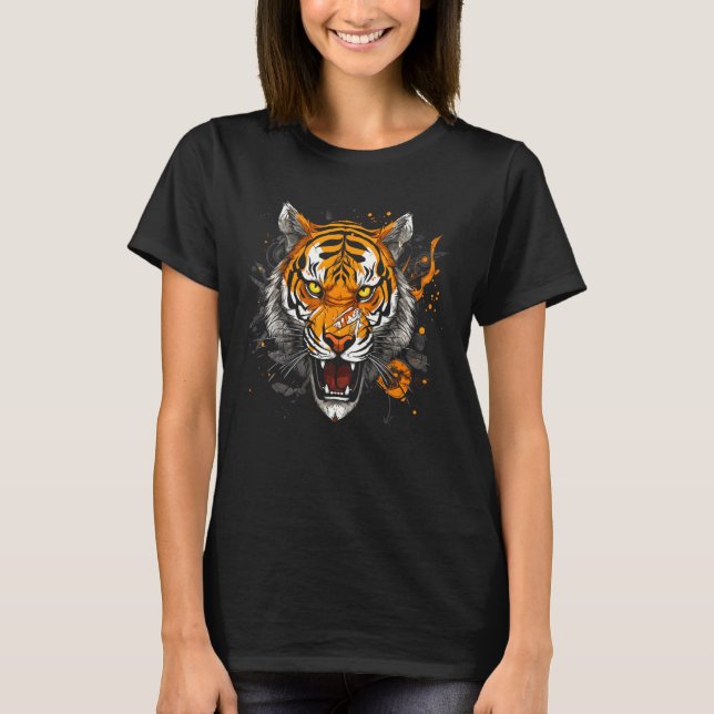 Humorous Cool Roaring Tiger  Design T-Shirt (Front)