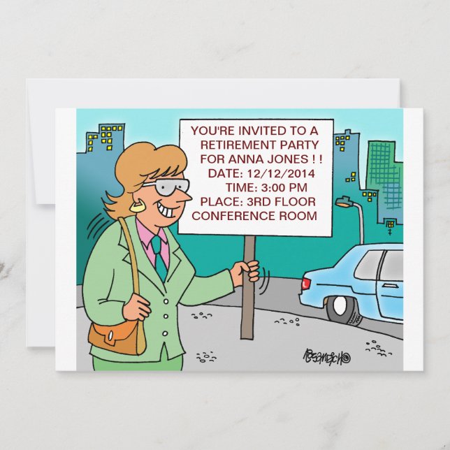HUMOROUS CORPORATE CARTOON RETIREMENT INVITATIONS (Front)