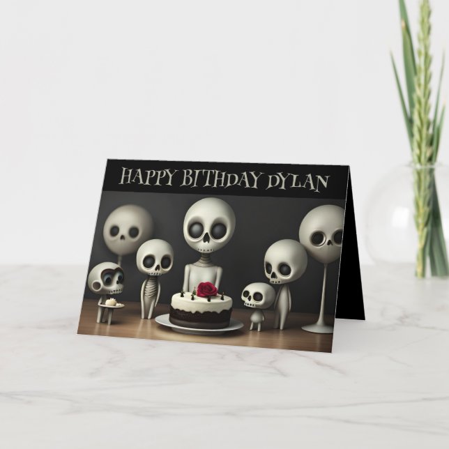 humorous cute skeleton birthday card whimsical  (Front)