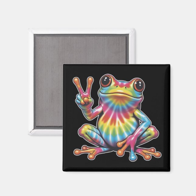 Humorous Frog Lover Tie-Dye Frog Peace Sign Hippie Magnet (Front/Back)