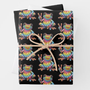 Humorous Frog Lover Tie-Dye Frog Peace Sign Hippie Wrapping Paper Sheet