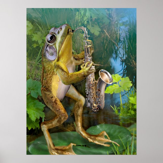 Humorous Frog Plying Saxophone Poster (Front)