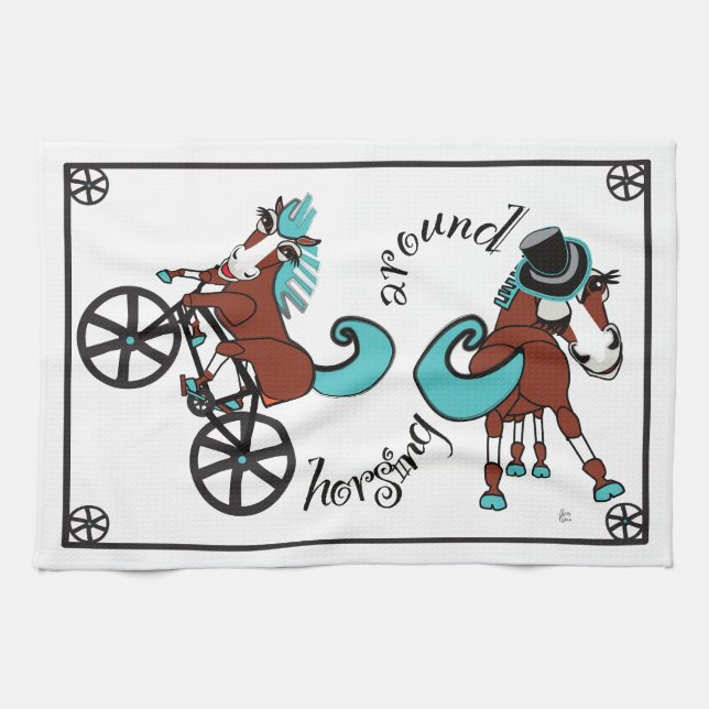 humorous horses  tea towel (Horizontal)