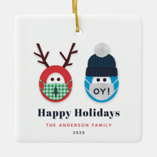 Humorous Masked Christmas and Hanukkah Custom Ceramic Ornament