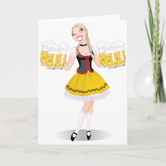 Humorous Oktoberfest Blonde Beer Girl Card (Front)