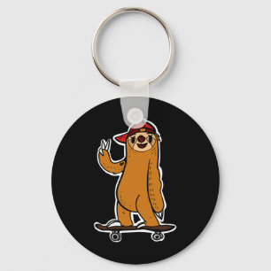 Humorous Sloth Skateboarder Skateboarding Lover Key Ring