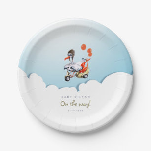 Humorous Stork on Scooter Gender Neutral Party Paper Plate