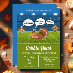 Humorous Turkey Football Thanksgiving Touchdowns Invitation