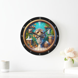 Humorous Whimsical Pufferfish Bathroom Clock