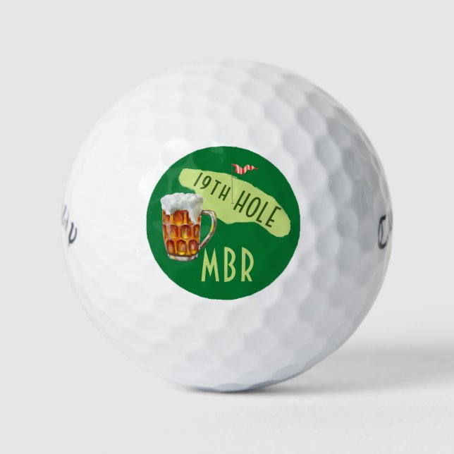Humour 19TH Hole Beer Glass Putt Initials Golf Bal Golf Balls (Front)