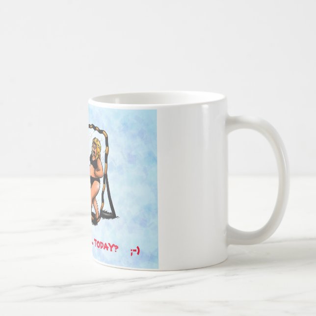 Humour cartoon funny scared woman looking mirror coffee mug (Right)