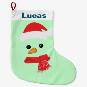 Humour Cute snowman Santa face Holiday party Large Christmas Stocking