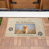 Humour Dog Photo Custom Burlap Texture Welcome