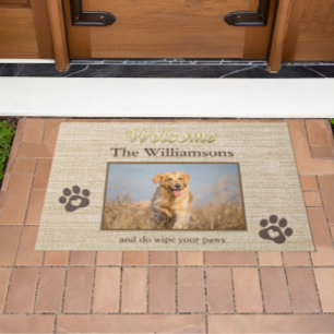 Humour Dog Photo Custom Burlap Texture Welcome   Doormat