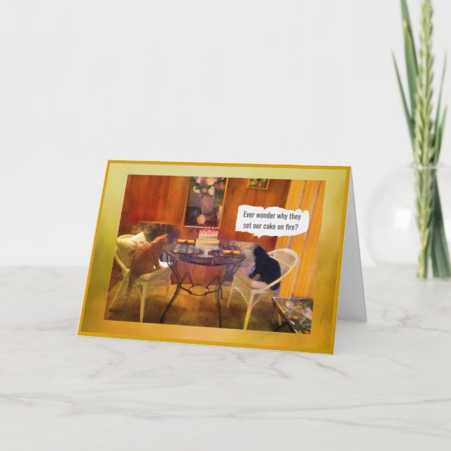 Humour Family Cats Setting the cake "on fire"  CAR Holiday Card (Front)