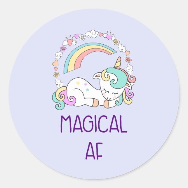 Humour - Magical AF. Unicorn, Rainbow & Cute Stuff Classic Round Sticker (Front)
