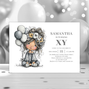 Humour Toddler Girl Black Gold 4th Birthday Invite