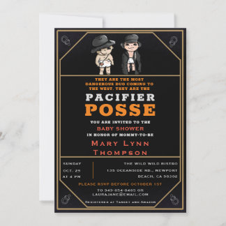 Humour Twins Pacifier Posse Wild West Baby Shower Invitation