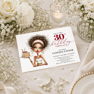 Humour Whimsical Woman 30th Birthday Deep Red Invitation