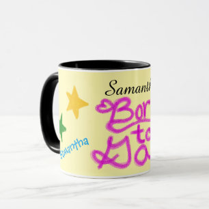Humour Yellow Pink Born to Gab Name Mug