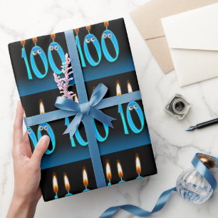 humourous 100th birthday candles with eyeballs wrapping paper