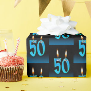 humourous 50th birthday candles with eyeballs wrapping paper