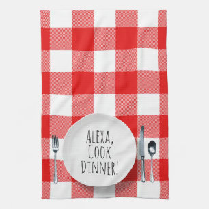 humourous Alexa Command for cooking dinner Tea Towel