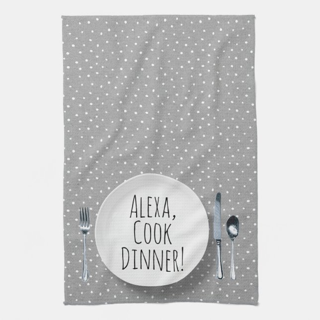 humourous Alexa Command for cooking dinner Tea Towel (Vertical)