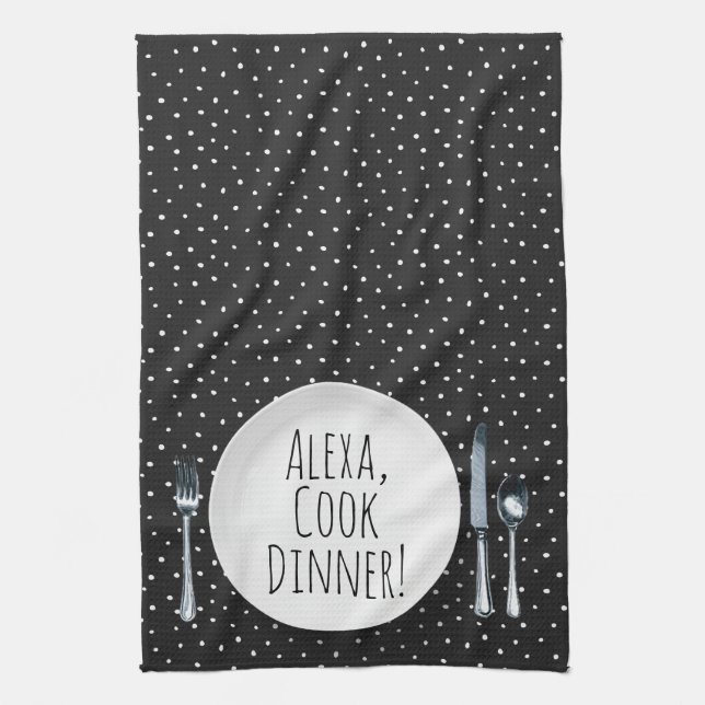 humourous Alexa Command for cooking dinner Tea Towel (Vertical)