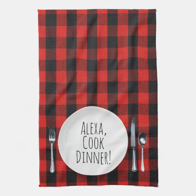 humourous Alexa Command for cooking dinner Tea Towel (Vertical)