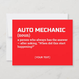 Humourous Auto Mechanic Definition Postcard
