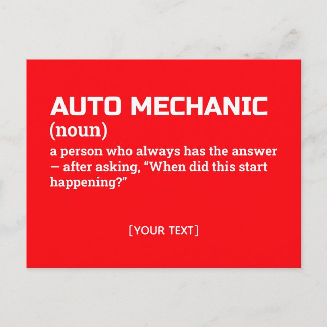 Humourous Auto Mechanic Definition Postcard (Front)