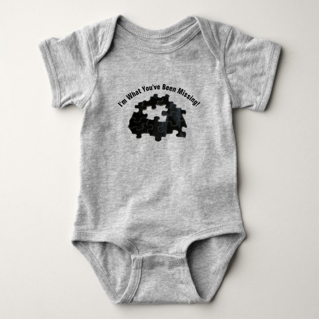 Humourous Baby Message Missing Jigsaw Puzzle Piece Bodysuit (Front)