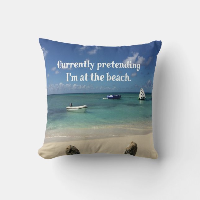 Humourous Beach Scene Quote Cushion (Front)
