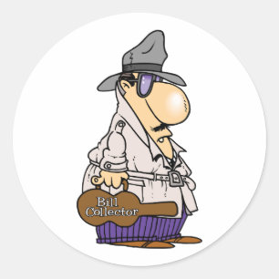 Humourous Bill Collector Character Classic Round Sticker