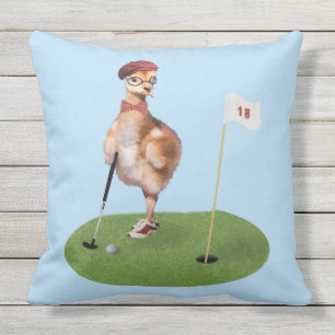 Humourous Bird Playing Golf Cushion