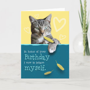 Humourous Birthday Card with Naughty Cat