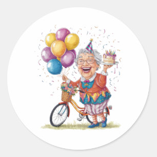 Humourous Birthday Gift for Grandma Riding Bike Classic Round Sticker