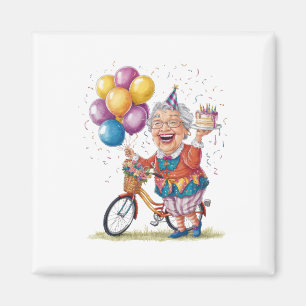 Humourous Birthday Gift for Grandma Riding Bike Magnet