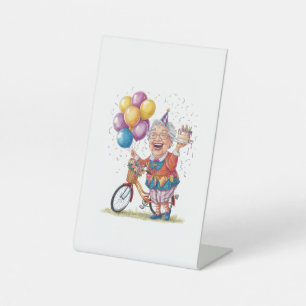 Humourous Birthday Gift for Grandma Riding Bike Pedestal Sign