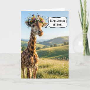 Humourous Birthday Giraffe with Floral Crown Card