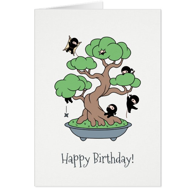 Humourous Birthday Ninjas in Bonsai Tree Card (Front)