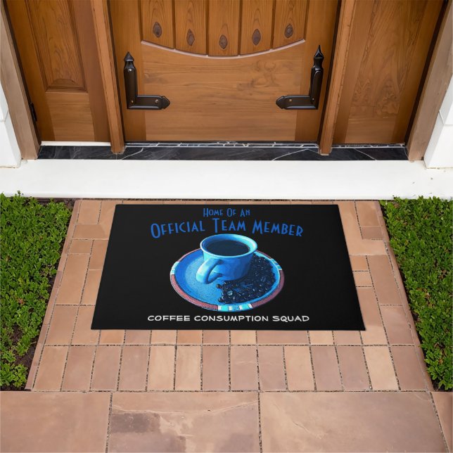 Humourous Blue Cup  Saucer Coffee Consumption Squa Doormat (Outdoor)