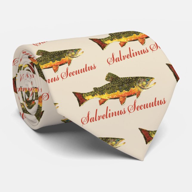 Humourous Brook Trout Fly Fishing Tan Beige Tie (Rolled)