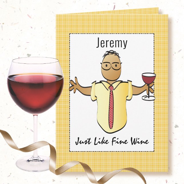 Humourous Brown Male Cartoon Red Wine Birthday  Card (Creator Uploaded)
