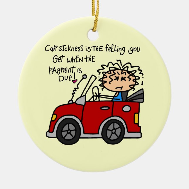 Humourous Car Sickness Ceramic Ornament (Front)