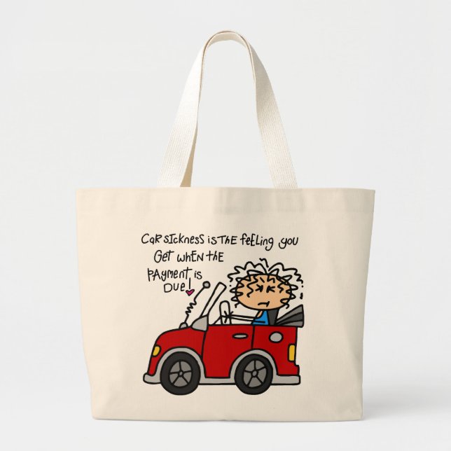 Humourous Car Sickness Large Tote Bag (Front)