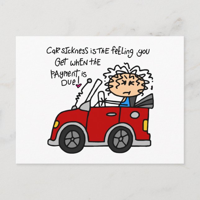 Humourous Car Sickness Postcard (Front)