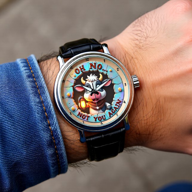 Humourous Cartoon Adorable Cow Funny Textual Art Watch (Creator Uploaded)