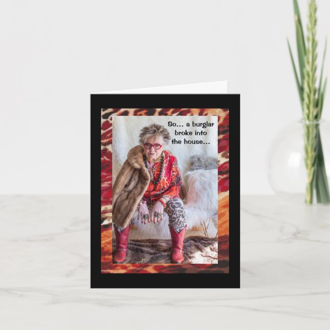 Humourous Cat Dealing with Burglar Card (Front)